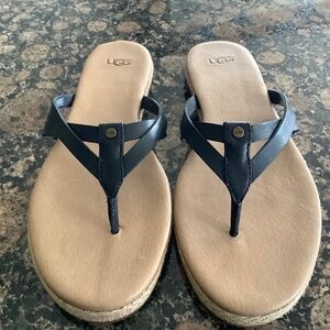 UGG Sandal Black  / Tan Leather Size 8 NWT/NWB